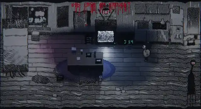 BURN-IN: an afterimage burnt into a dark apartment