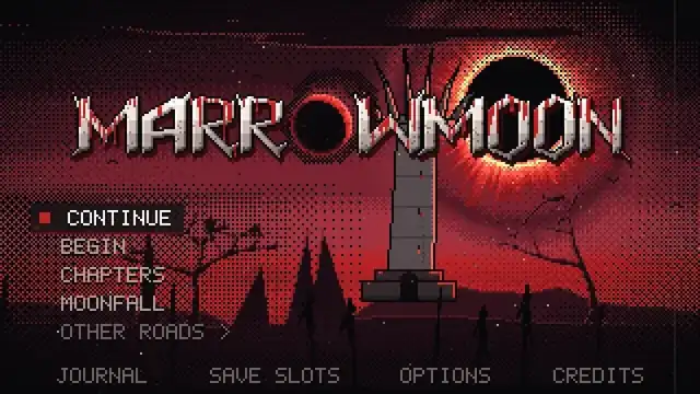 Marrowmoon: title screen under the rotting red moon