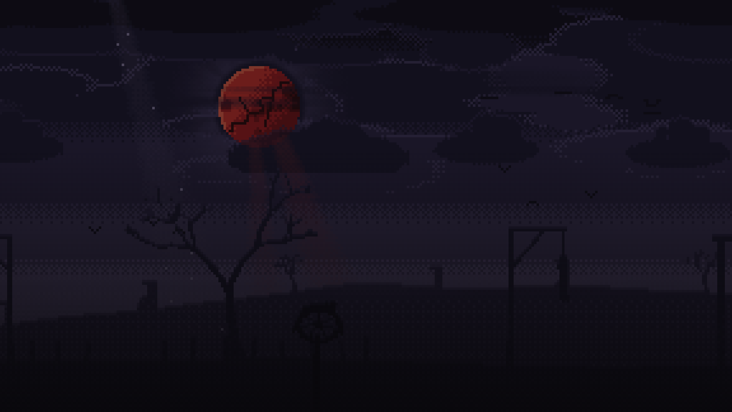 Marrowmoon: a gallows field under a small, cracked blood moon.